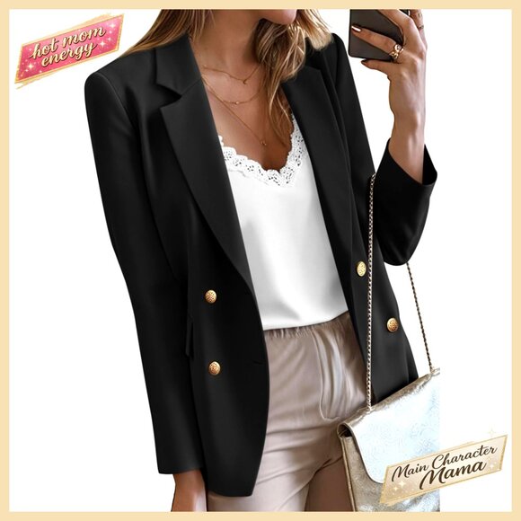 Oversized Double Breasted Blazer Classic Business Casual Work Jacket with